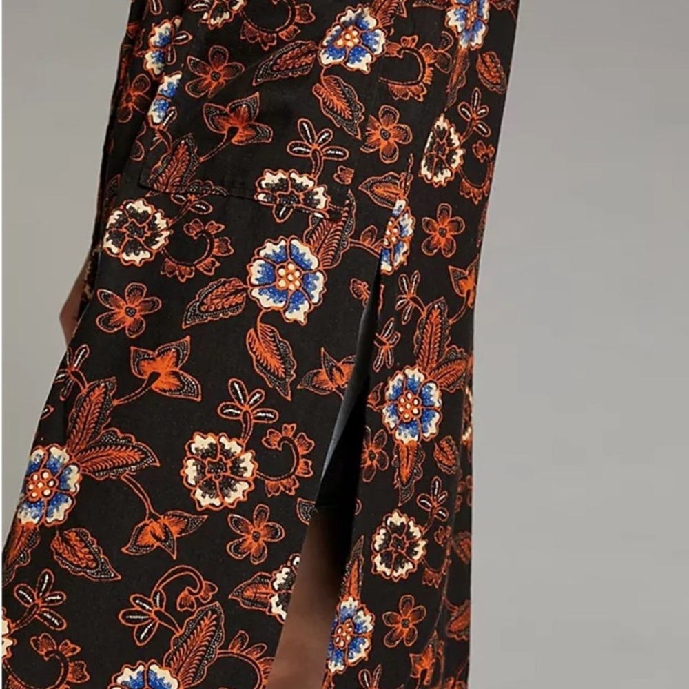 Anthropologie Black Blazer-Style Jacket with Orange and Blue Floral Print